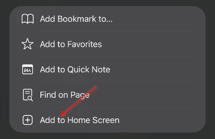 The share menu with Add to Home Screen