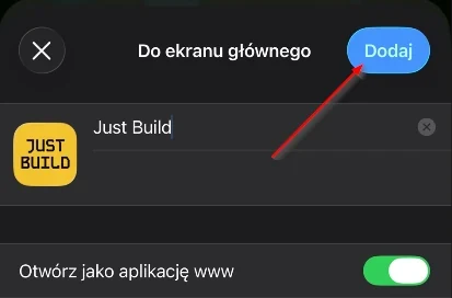 The Add to Home Screen page with the Add button