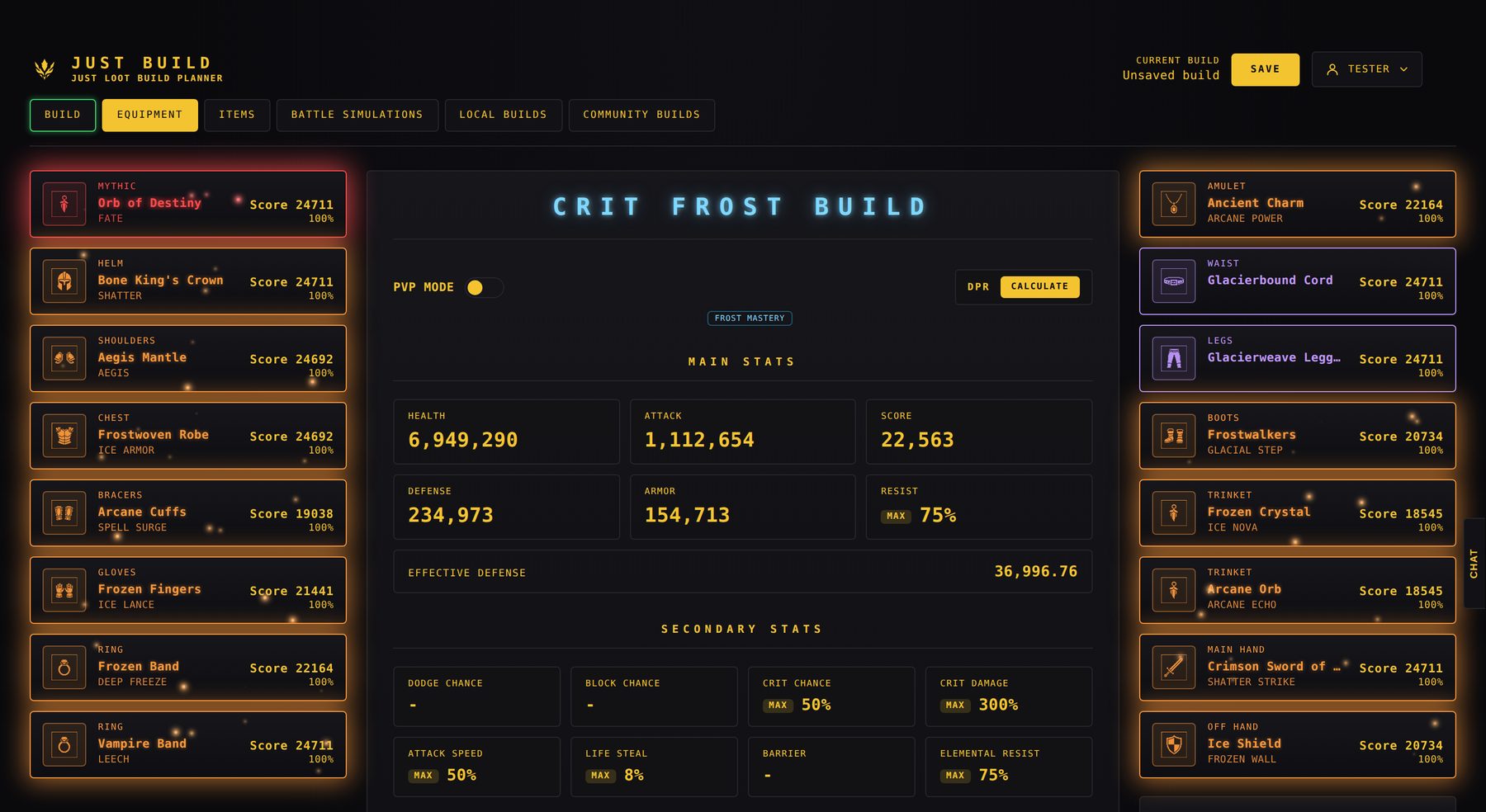Equipment tab with a full frost build